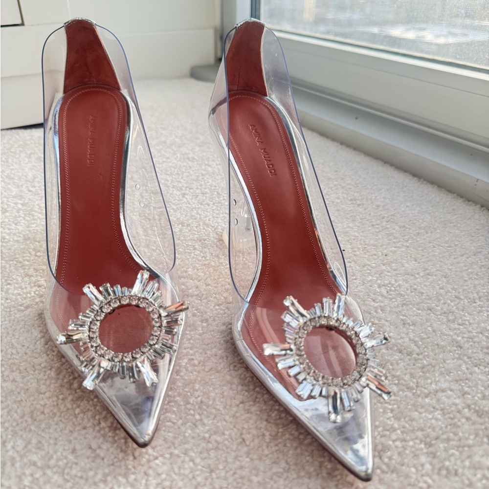 AMINA MUADDI
Begum crystal-embellished PVC courts
Worn Once Indoors